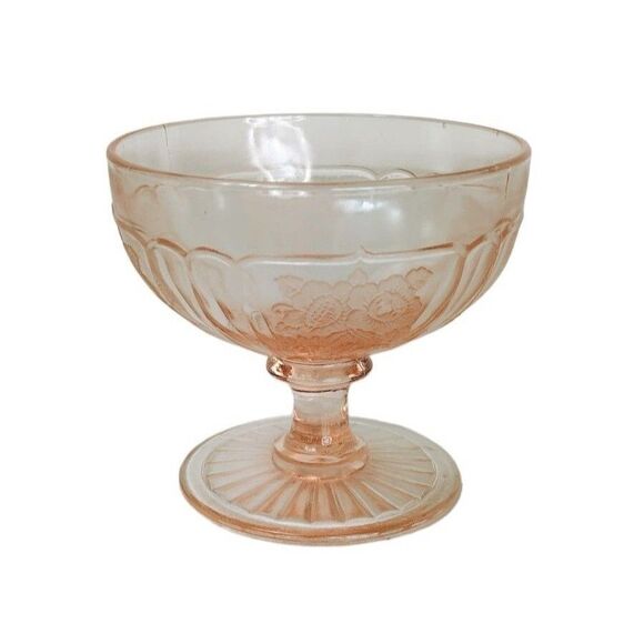 VTG 30s Pink Depression Glass Sharon Cabbage Rose Design & Berries 6 Piece Set - Picture 12 of 15